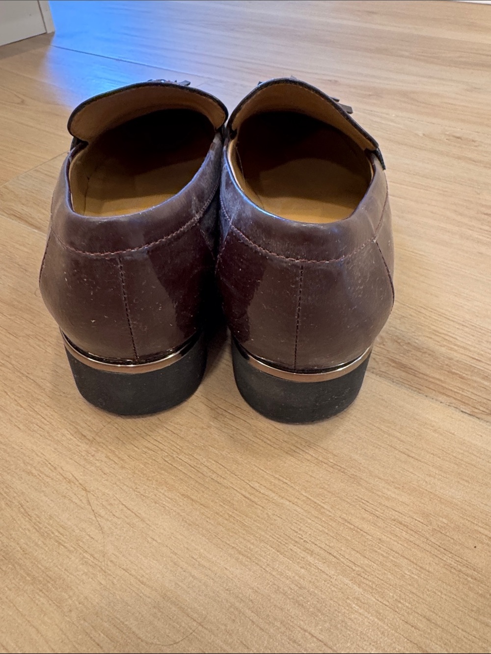 Franco Sarto Womens Patent Tassel chunky heel Loafers in Burgundy - Picture 4 of 7